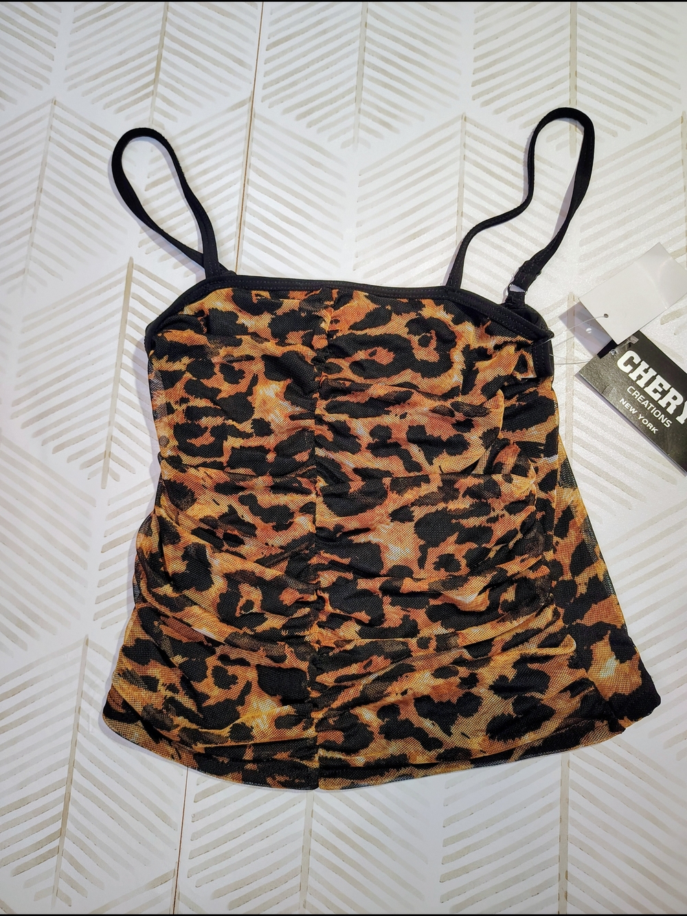 Leopard Ruched Cami Tank Top in Brown/Black Nwt Small